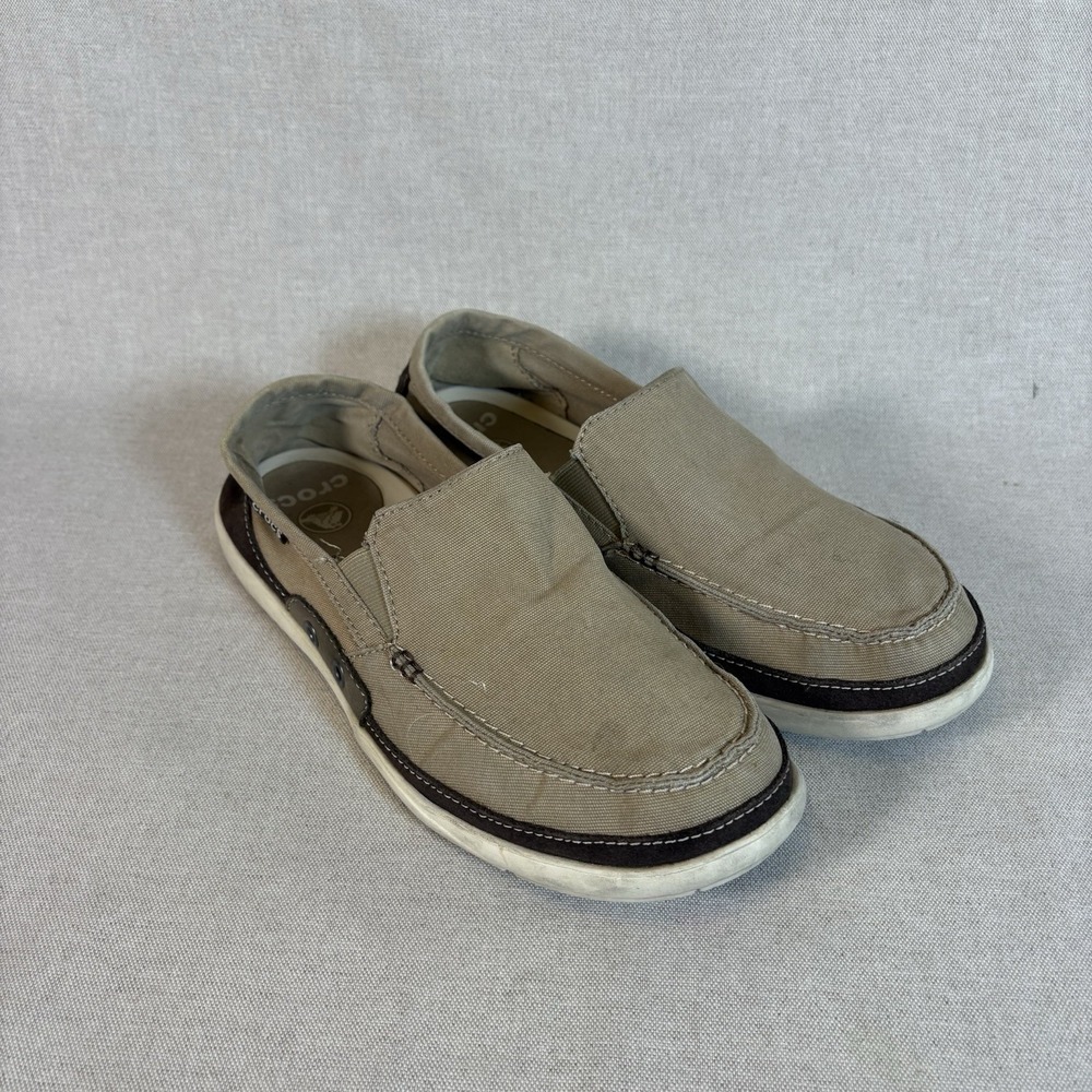 Crocs Beach Line Tan Canvas Men's Size 8 Slip On Boat Shoes‎